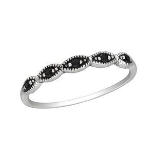 Sterling Silver Black & Silver CZ Women's Ring | 5 Stones